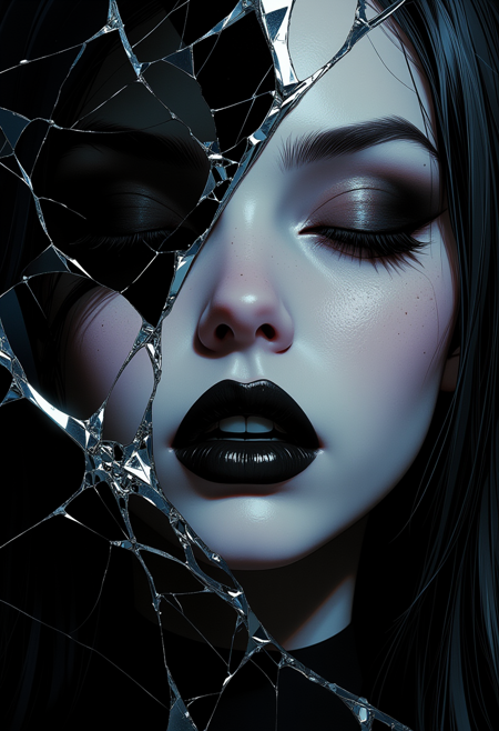 AI Drawing of a Fractured Gothic Portrait with Luminance-Driven Photorealism