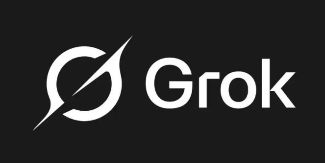 Grok AI official logo, featuring a stylised circular arrow design and the word 'Grok' in bold white letters on a black background