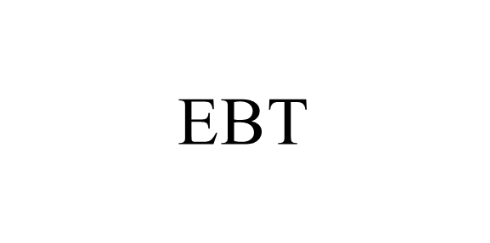 EBT, displayed in bold serif font, centred on a plain white background.