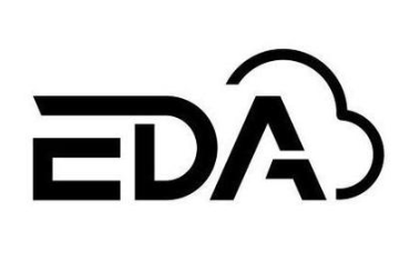 A modern black and white logo featuring the letters EDA, with the letter A seamlessly integrated into the outline of a cloud, symbolising electronic design automation and cloud technology.