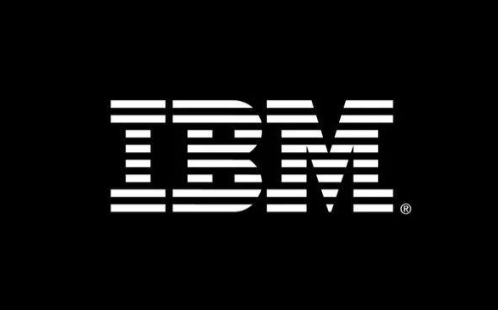 IBM logo in white horizontal stripes on a solid black background, representing the iconic branding of International Business Machines Corporation.