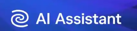 A stylised white spiral icon followed by the text 'AI Assistant' on a blue gradient background.