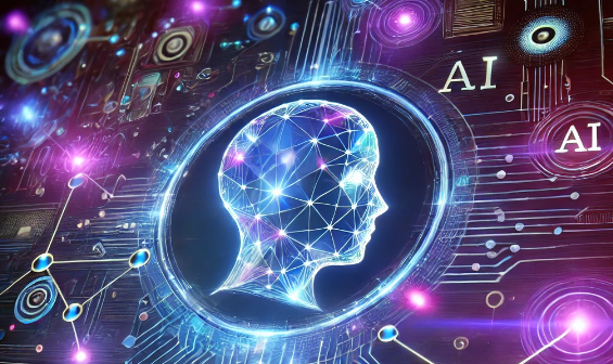 A futuristic digital illustration showing a glowing human head silhouette composed of interconnected nodes and lines, symbolising artificial intelligence and neural networks, set against a vibrant, high-tech circuit board background with the letters 'AI' prominently displayed.