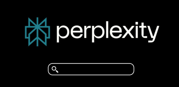 Perplexity AI browser homepage with a modern geometric logo, white search bar, and black background, representing advanced AI-powered search technology